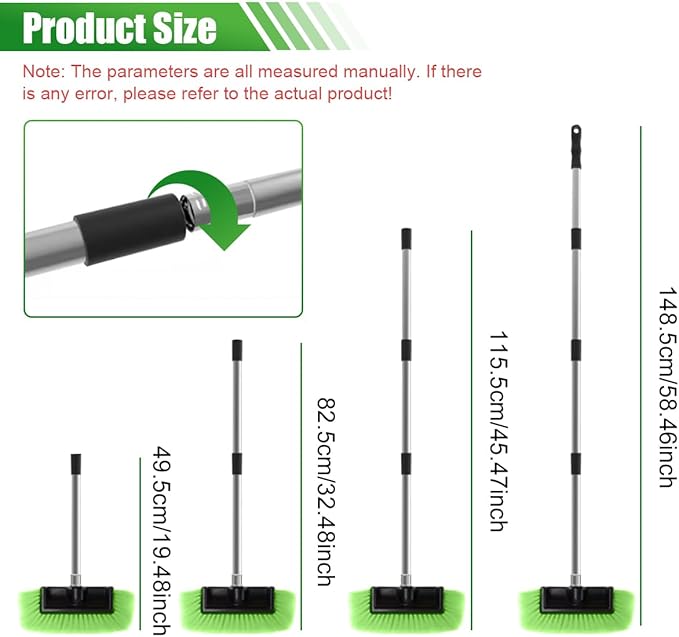 ZIMISI 59" Car Wash Brush with Long Handle, No Scratch Soft Bristle Cleaning Brush, Extendable Windshield Cleaner Tool, Car Cleaning Kit for Boat, RV, Truck, House Siding, Solar Panel (Green)