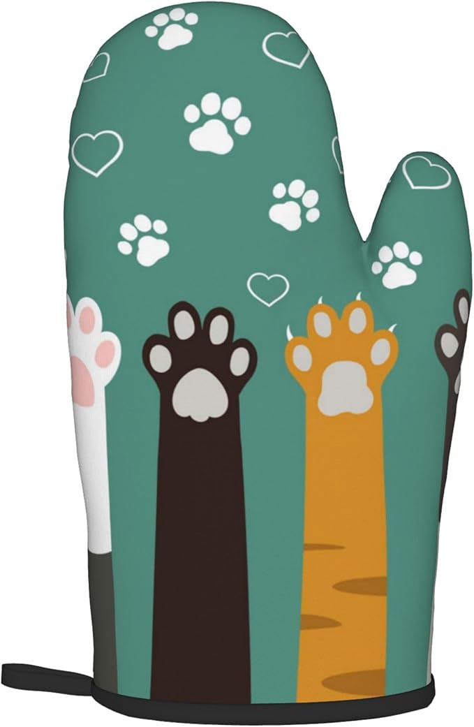 Cat Oven Mitt Potholders Sets - Paw Kitchen Mitts and Pot Holders Set of 2 Kitten Pet Oven Gloves Hot Pads for Cooking BBQ Baking Grilling