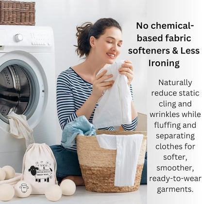 Wool Dryer Balls (6-Pack) – 100% Organic New Zealand Wool, Natural Fabric Softener, Reusable, Reduces Wrinkles & Drying Time, Eco-Friendly, Lint-Free, Chemical-Free Alternative to Dryer Sheets