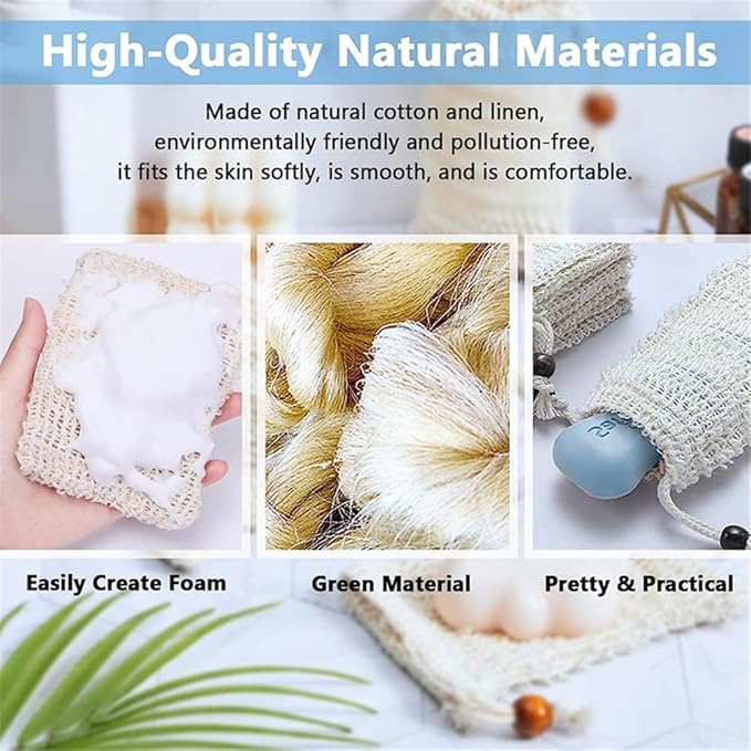 Natural Sisal Soap Saver Bag for Soap Bar Organic Soap Pouch for Exfoliating Lathers and Air Dry Soap Bar Shower Soap Saver Bag (4pcs)