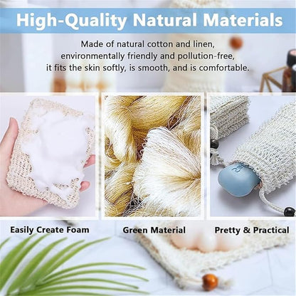 Natural Sisal Soap Saver Bag for Soap Bar Organic Soap Pouch for Exfoliating Lathers and Air Dry Soap Bar Shower Soap Saver Bag (4pcs)