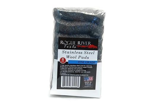 434 Stainless Steel Wool (8 pad Pack) - FINE Grade - by Rogue River Tools. Made in USA, Oil Free, Won’t Rust. Choose from All Grades!