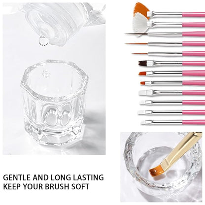 Nail Brush Cleaner 120ml Gel Solution for Preserving & Restoring Nail Art Brushes Includes Glass Cup & Cleaning Cotton Pads Effective Manicure Brush Cleaning For Home Nail Salons