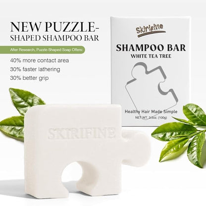 Puzzle-Shaped Tea Tree Solid Shampoo Bar - Soothing Scalp Therapy for Dandruff & Itch Relief - Cooling Minty Scent, Vegan (3.5oz)