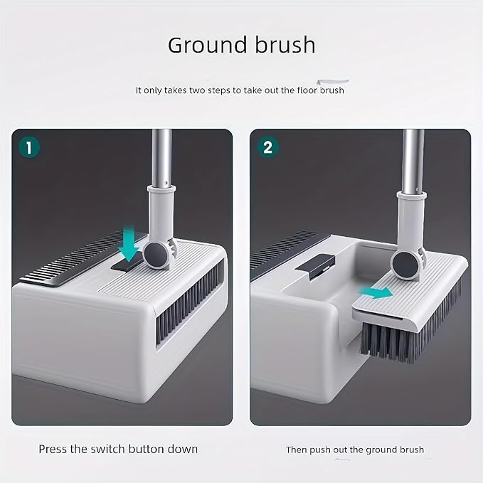 3in1 Broom and Dustpan Combo with Cleaning Teeth, Adjustable Long Handle, 180° Rotating Broom,Ideal for Pet Hair, Indoor Outdoor Heavy Duty Floor Sweeping (White)