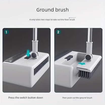 3in1 Broom and Dustpan Combo with Cleaning Teeth, Adjustable Long Handle, 180° Rotating Broom,Ideal for Pet Hair, Indoor Outdoor Heavy Duty Floor Sweeping (White)