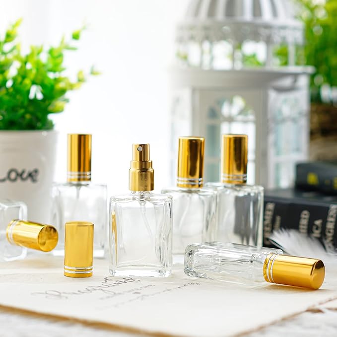 YU FENG 12pcs Clear Perfume Spray Bottles 15ml Glass Fine Mist Sprayer Empty Spray Bottles Refillable Container Perfume Atomizer for Cleaning, Essential Oil, Liquid