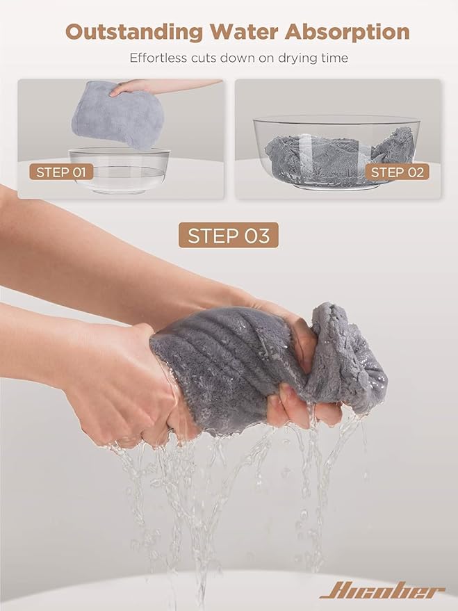Hicober Microfiber Hair Towel, 2Packs Hair Turbans for Wet Hair, Drying Hair Wrap Towels for Curly Hair Women Anti Frizz(Pink,Grey)