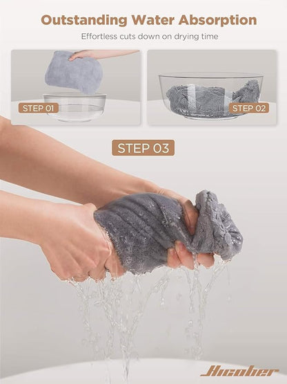 Hicober Microfiber Hair Towel, 2Packs Hair Turbans for Wet Hair, Drying Hair Wrap Towels for Curly Hair Women Anti Frizz (Purple,Grey)
