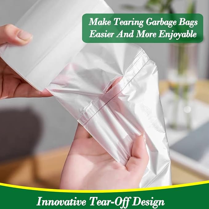 Hommaly 2 Gallon (1.8-2 Gal)120 pcs Small Clear Trash Bags, Strong 1.8 Gallon Garbage Bags, Bathroom Trash Can Bin Liners Unscented, Mini Plastic Bags for Office, Waste Basket Liner,Fit 6,7,8 Liters