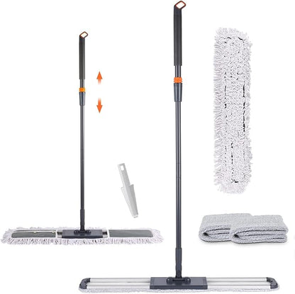 Dust Mop for Hardwood Floors 36 inch Commercial Industrial Floor Dust Mop with Extra 3 Mop Refill Pads 61 Inch Long Handle for Cleaning Office Garage Hardwood Warehouse Factory Mall Deck