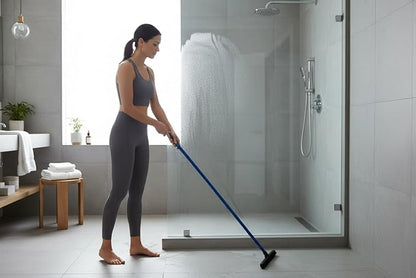 Floor Squeegee with Blue Handle, Rubber Blade, Collapsible Design, Pet Hair Remover for Carpet and Hard Floors