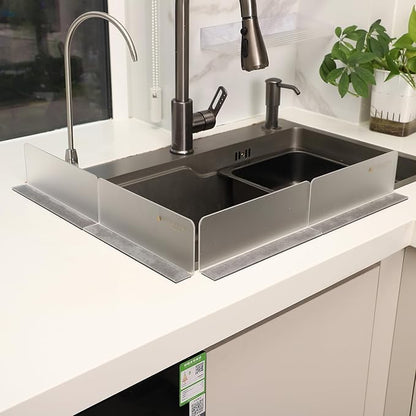 Sink Water Splash Guard, Suitable for Bathroom, Kitchen, Sink Countertop Lsland Partition - Clear Acrylic (Frosted) | Adhesive Magnetic Sheets Water Retaining Strip (8.86x1.2x3.35 in) (4pcs)