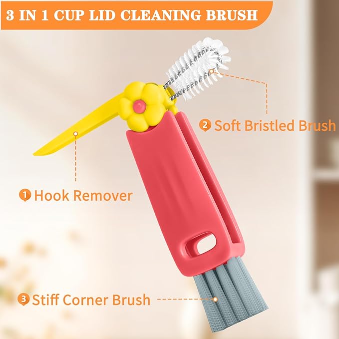 Wanme 3 in 1 Cup Lid Gap Cleaning Brush Set, Multifunctional Bottle Cleaning Brush, Cup Lid Gap Cleaner, Home Kitchen Crevice Brush Tools