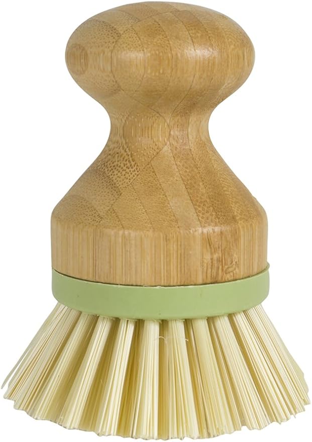 Bamboo Naturals Greenery Mini Scrub Brush, Made of Sustainable Bamboo and Recycled Plastic, Scrub Pots, Pans, Vegetables, and More, Pack of 2