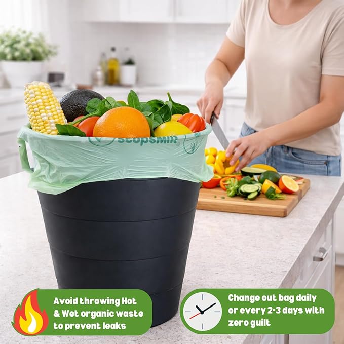 1.6 Gallon 100% Compostable Food Scrap Bags Handle Tie (120 Bags) Small Trash Bags Kitchen Garbage Bags US BPI Certified TUV OK Compost Home Certified Meeting ASTM D6400 (120 ct.)
