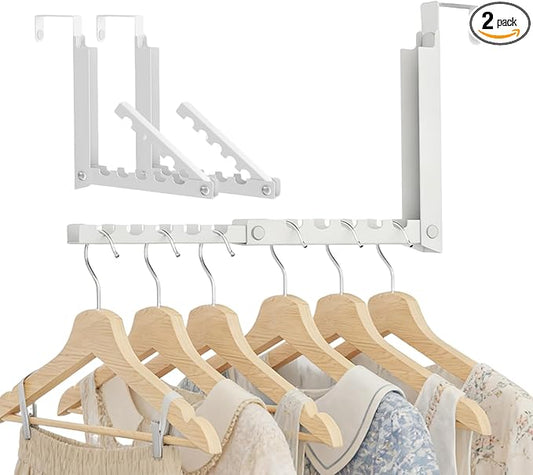 2 Pack Over The Door Hooks,Over The Door Clothes Hanger with 10 Ridges,Space-Saving Over The Door Drying Rack,Door Hooks for Hanging Clothes,Larger Capacity Over The Door Hanger White
