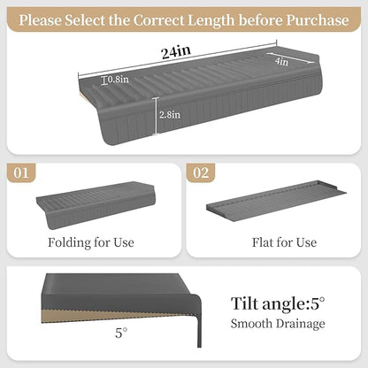 Sink Edge Protector with Suction Cup, 24" x 4", Silicone Sink Splash Guard for Kitchen & Bathroom, Protect Countertop from Scratches, Stains, for Stainless Steel Granite Quartz