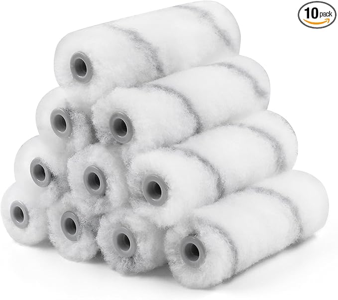 ROLLINGDOG Contractor’s Dog 4 Inch Mini Paint Roller Covers- 4" Polyester Roller Sleeves with 1/2" Nap for Semi Smooth to Semi Rough Surfaces (Pack of 10)