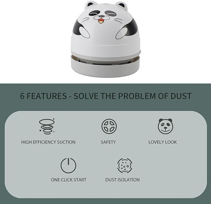 aqxreight Cute Cartoon Desktop Vacuum Desktop Cleaner with Vacuum Nozzle Cleaning Brush Portable Mini Table Dust Cleaner for Cleaning Dust Crumbs Computer Car (Panda)