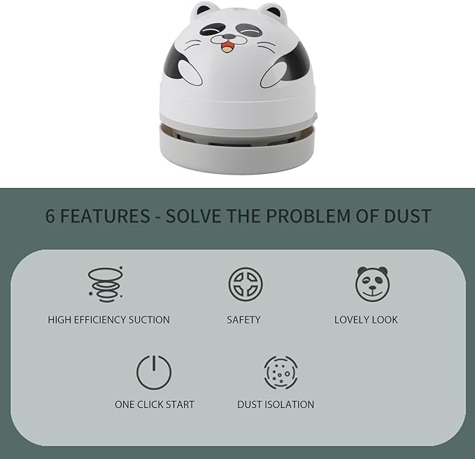 TOPINCN Portable Mini Desk Vacuum, Portable USB Vacuum Cleaner for Desk Mini Cute Cartoon Desktop Vacuum for Cleaning Eraser Crumbs, Dust, Crumbs, Computer, Keyboard (Panda)