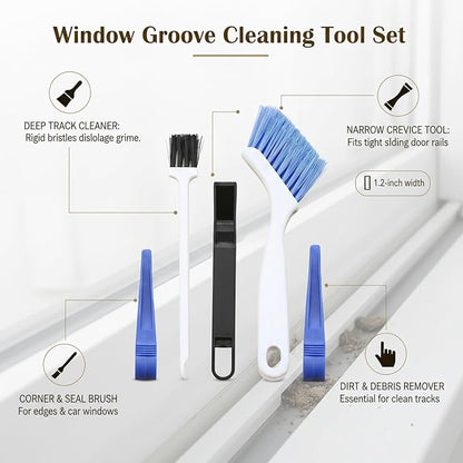Window Groove Cleaning Tool Set, Narrow Track Cleaner for Sliding Doors & Car Seals, 1.2-Inch Width