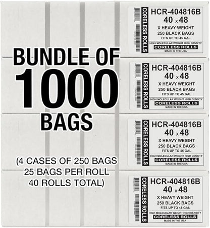Aluf Plastics High Density Trash Bags, 45 Gallon, 1000 Count, 16 Micron (eq), 40" x 48", Black, for Bathroom, Office, Industrial, Commercial, Janitorial, Municipal, Recycling