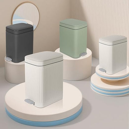 rejomiik Small Bathroom Trash Can with Lid 1.9 Gallon Step Trash Can Slim Garbage Can with Soft-Close Waste Bin for Bathroom, Bedroom, Office, Dorm, RV, Off-White