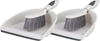 Dustpan and Brush Set, Hand Broom with Ergonomic Grip Handle - Rubber Edge for Easy Dirt Pickup, Durable Material - Grey & Blue Hand Brush by Superio, 2-Pack (Gray, 2-Pack)