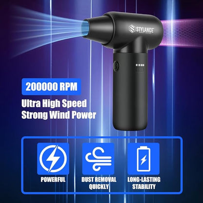 Compressed Air Duster - Barber Blower, Electric Duster, 3 Gear Mini Portable Jet Dry Air Blower, Cordless Vacuum Cleaner, for PC, Office,Salon, Fan, Laptop, Keyboard, Car (Black)