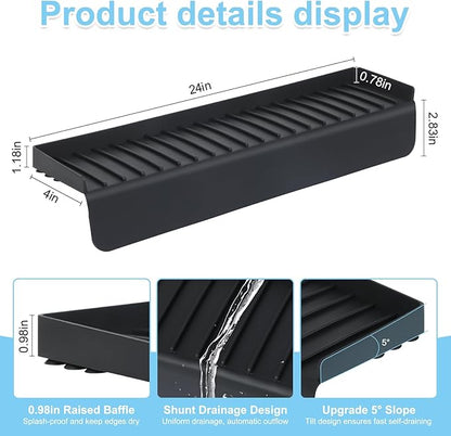 Silicone Sink Edge Protectors 4" x 24", Upgrade Kitchen Sink Splash Guards With Suction Cup, Splash Guard For Bathtub Sink, Countertop Protectors For Quartz Kitchen Sink（Black）