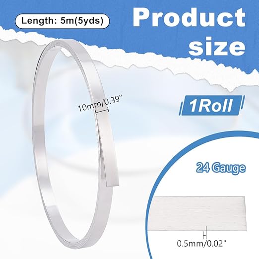 PandaHall Aluminium Metal Foil Sheet Roll 1060 Grade 0.5mm 0.4 Inch x 16.4Ft High Purity Aluminum Flashing Roll, Metal Strips Bendable Aluminium Strip Wire for Jewelry Making