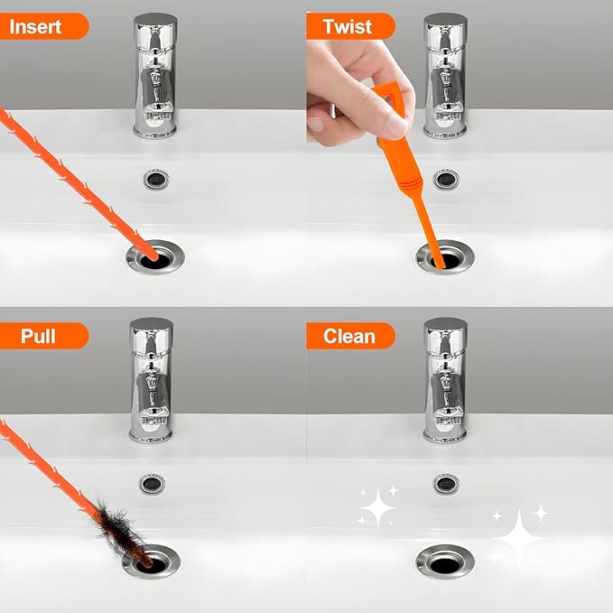 Forlivese 25 Inch Drain Snake, 6 Pack Drain Clog Remover,Sink Snake for Sewer Kitchen Sink Bathroom Tub Toilet Clogged Drains Relief Cleaning Tool