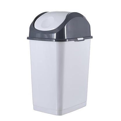 Superio Small 2.5 Gallon Plastic Trash Can with Swing Top Lid, Waste Bin for Under Desk, Office, Bedroom, Bathroom- 10 Qt, Beige/Brown (SmokeWhite/Grey)
