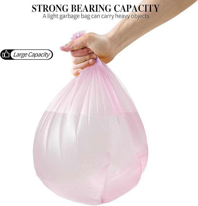 3 Rolls Small Trash Bags - 60 Counts Durable 4 Gallon Small Garbage Bags for home office kitchen Bathroom Bedroom Trash Can liners（Pink）