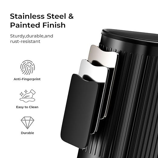 Small Black Bathroom Trash Can with Press Top Lid, 1.8 Gallon Stainless Steel Garbage Can with Removable Inner Bucket, Includes 60 Trash Bags for Home Bedroom