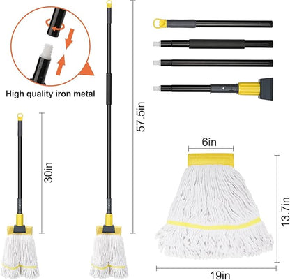 KeFanta 2 Pack Commercial Mop Heavy Duty Industrial Mop with Long Handle,60" Looped-End String Wet Cotton Mops for Floor Cleaning,Home,Kitchen,Office,Garage and Concrete/Tile Floor
