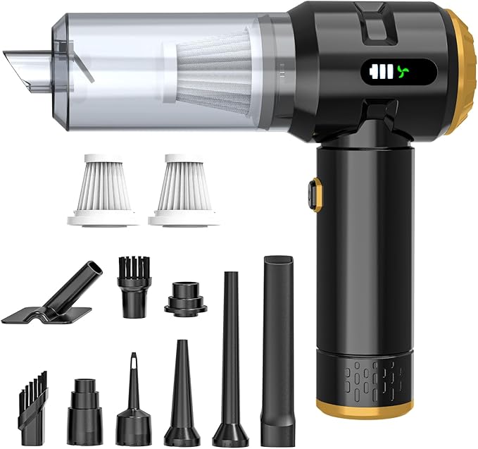 Sycoodeal Handheld Car Vacuum Cleaner, 25000PA Strong Cyclonic Suction Portable Mini Vacuum Cordless with Digital Display Lightweight for Pet Hair, Car, Home, Office, Kitchen (Gold)