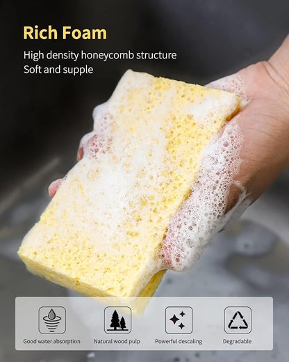 ARCLIBER Cellulose Sponges, Heavy Duty Scrub Kitchen Sponge, Clean Tough Messes Without Scratching, Pop Up Eco Sponges DIY Green (6 Pack), TBWS-10006-Gr