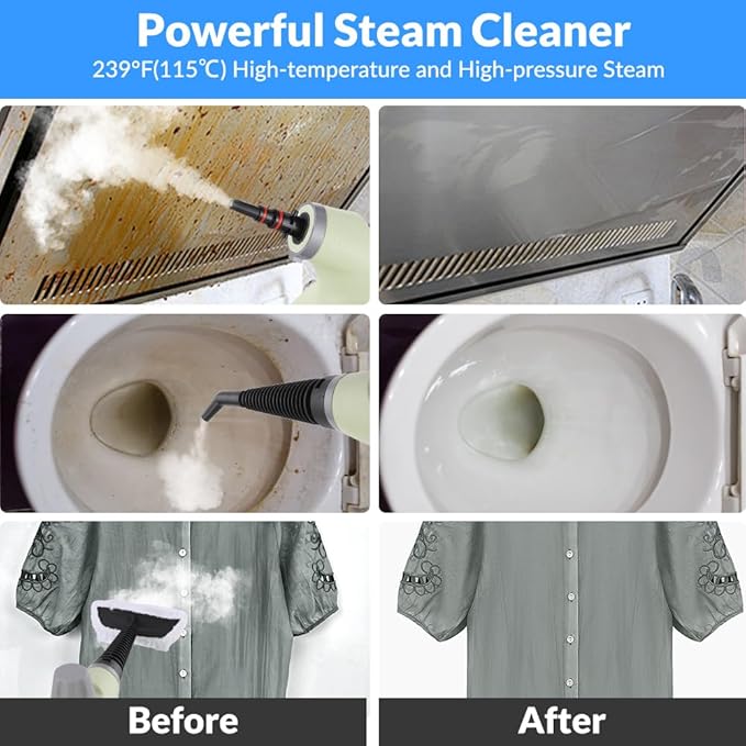 Handheld Pressurized Steam Cleaner with 12 pcs Accessories, Portable Steamer for Cleaning, Steam Cleaner for Home Use, Steamer for Cleaning Car, Furniture, Floor, Upholstery, Grout and Tile, Green