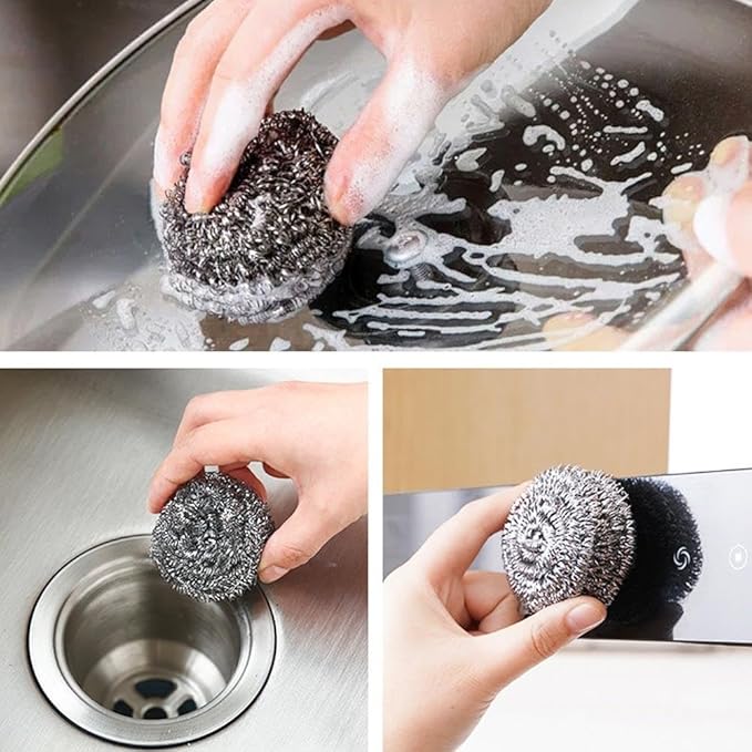 4Pcs Stainless Steel Dishwashing Scrubbers Heavy Duty Cleaning Balls Kitchen Sponges for Pots Pans Cookware