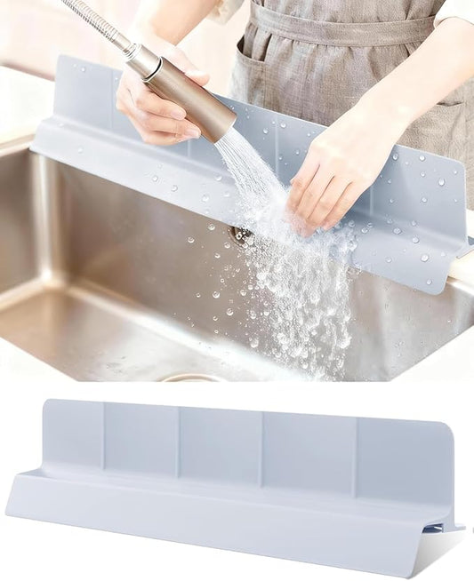 Kitchen Sink Splash Guard 18" 23" 30" Silicone Water Guard with Strong Suction Cups, Faucet & Countertop Protector, Bathroom & Sink Edge Splash Guard Strip, Dishwasher Safe-Grey 18"