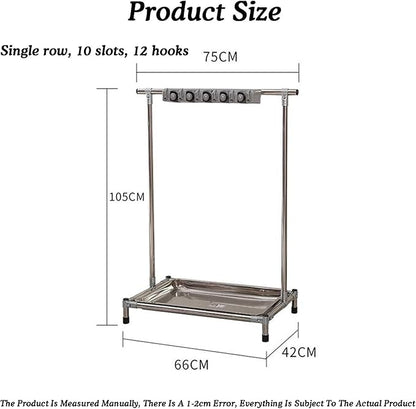 Broom and Mop Holder Put Wet Mops,Yard Tool Storage and Organizers,Freestanding,with 5 Card Slots and 6 Hooks(66x42x105cm)