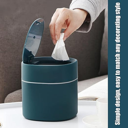 Mini Desk Trash Can with Lid with Trash Bags 180 pcs Press-Top 0.5 Gallon Tiny Countertop Waste Basket Small Table Top Plastic Covered Garbage Bin for Desk Top (Blue)