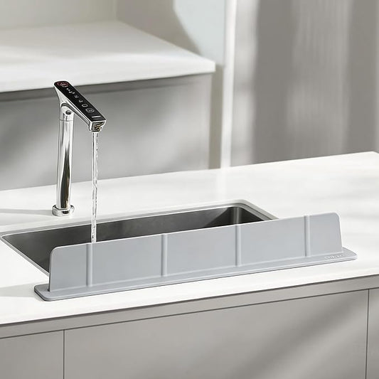 20Inch Silicone Sink Splash Guard with Strong Suction Cups, Flexible Kitchen Sink Splash Guard for Front/Back of Sink, Easy to Clean Splash Guard for Kitchen & Bathroom (Grey, 20.5''x2.8'')