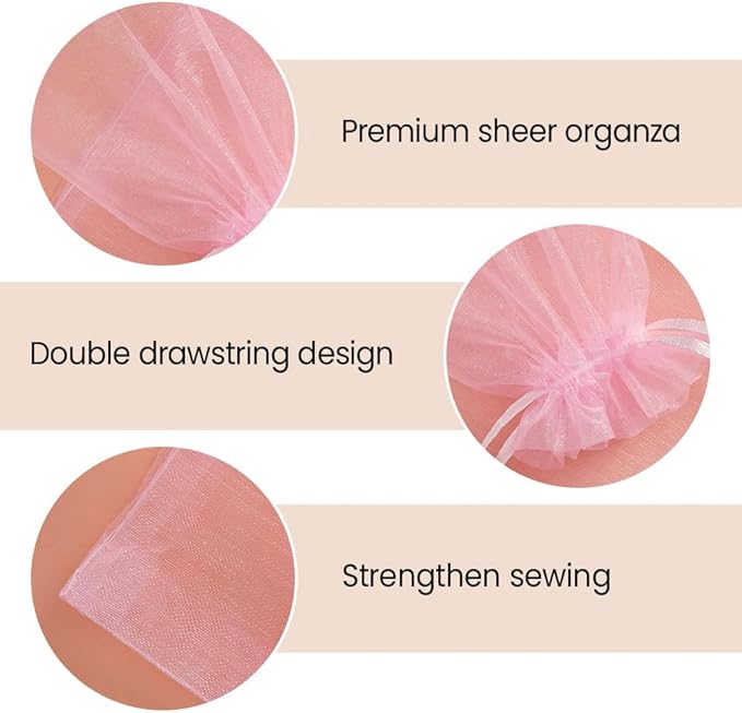 Meowoo 100PCS Organza Bags, 3x4in Small Mesh Bags Drawstring, Mesh Gift Bags Drawstring for Jewelry, Candy, Christmas, Sachets, Festivals, Bathroom Soaps, Makeup Organza, Wrapping Supplies(pink)