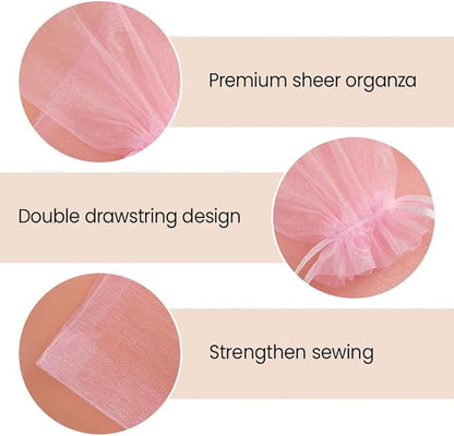 Meowoo 100PCS Organza Bags, 8x12in Small Mesh Bags Drawstring, Mesh Gift Bags Drawstring for Jewelry, Candy, Christmas, Sachets, Festivals, Bathroom Soaps, Makeup Organza, Wrapping Supplies(pink)