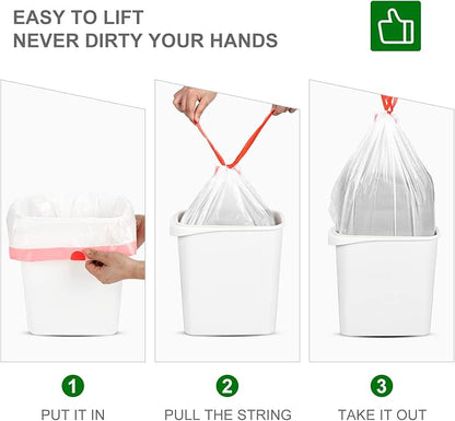 Drawstring Small Trash Bags, Magesh 4 Gallon Drawstring Extra Thick Garbage Bags Unscented, Quick Cinch for Bathroom Kitchen Office Small Can, 44 Count, White