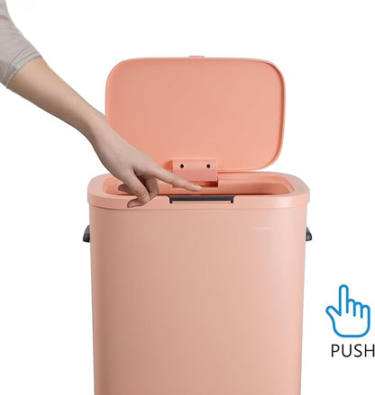happimess HPM1017G Tammi Kitchen 14.5-Gallon Slim Metal Push Button Trash Can for Home, Kitchen, Laundry Room, Office, Bedroom, Bathroom, Flamingo Pink
