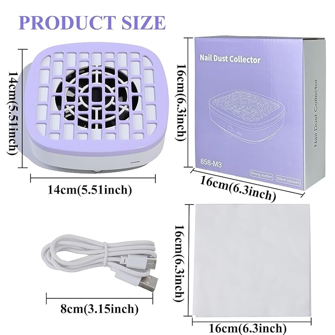 USB Mini Manicure Nail Vacuum Cleaner Strong Suction Nail Dust Collector Portable Nail Art Vacuum Dust Cleaner Extractor Fan (PURPLE)